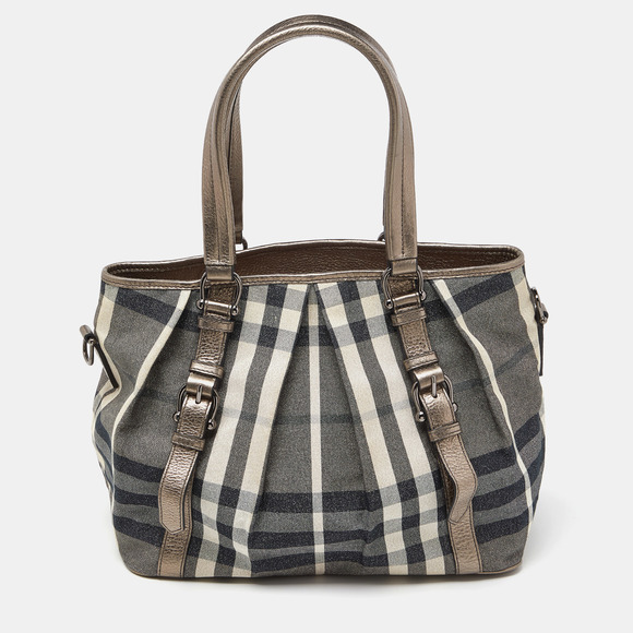 BURBERRY Beige Beat Check Lurex Fabric and Leather Northfield Tote - Picture 1 of 8
